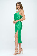 Load image into Gallery viewer, Satin Bias Slip Dress with Slit