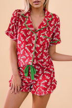 Load image into Gallery viewer, Christmas Candy Cane Print Knotted Pajama Set
