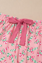 Load image into Gallery viewer, Christmas Candy Cane Print Knotted Pajama Set