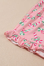 Load image into Gallery viewer, Christmas Candy Cane Print Knotted Pajama Set