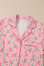 Load image into Gallery viewer, Christmas Candy Cane Print Knotted Pajama Set