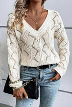 Load image into Gallery viewer, Women Hollow Out Knit V Neck Drop Shoulder Sweater