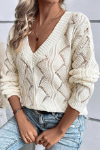 Load image into Gallery viewer, Women Hollow Out Knit V Neck Drop Shoulder Sweater