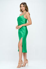 Load image into Gallery viewer, Satin Bias Slip Dress with Slit
