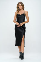 Load image into Gallery viewer, Satin Bias Slip Dress with Slit
