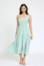 Load image into Gallery viewer, One Shoulder Ruffle Midi Dress
