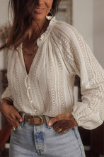 Load image into Gallery viewer, Crochet Lace button v-neck knit sweater blouse
