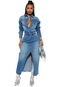 WOMEN FASHION DENIM LONG MAXI DRESS