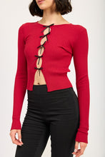 Load image into Gallery viewer, LONG SLEEVE RIBBED TOP WITH BOW DETAIL
