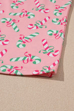 Load image into Gallery viewer, Christmas Candy Cane Print Knotted Pajama Set
