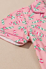 Load image into Gallery viewer, Christmas Candy Cane Print Knotted Pajama Set
