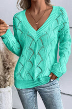 Load image into Gallery viewer, Women Hollow Out Knit V Neck Drop Shoulder Sweater
