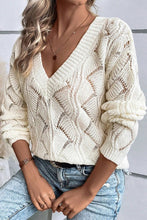 Load image into Gallery viewer, Women Hollow Out Knit V Neck Drop Shoulder Sweater
