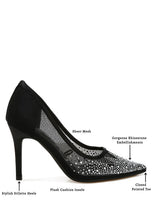 Load image into Gallery viewer, High Ball Mesh Rhinestone Stiletto Pumps
