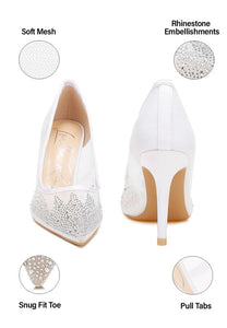 High Ball Mesh Rhinestone Stiletto Pumps