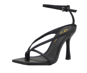 Stefan Black Thong Strappy Open Toe Ankle Strap Heel